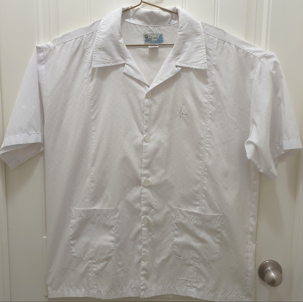 Vintage BC Ethic Lounge Smooth Fits Camp‎ Shirt White Dobby Weave XL